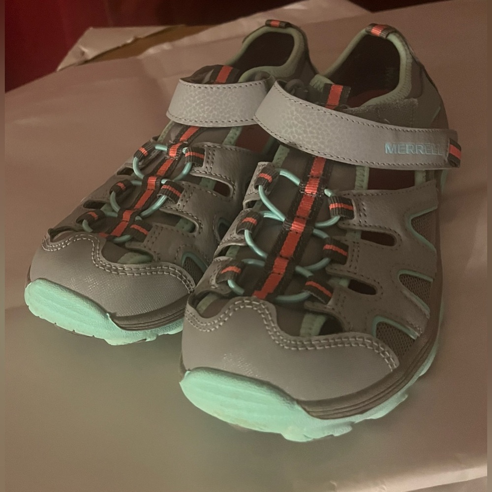 NEW Merrell Big Kid's Hydro H2O Hiker Sandal in Grey/Turquoise MY57961 Size 5M